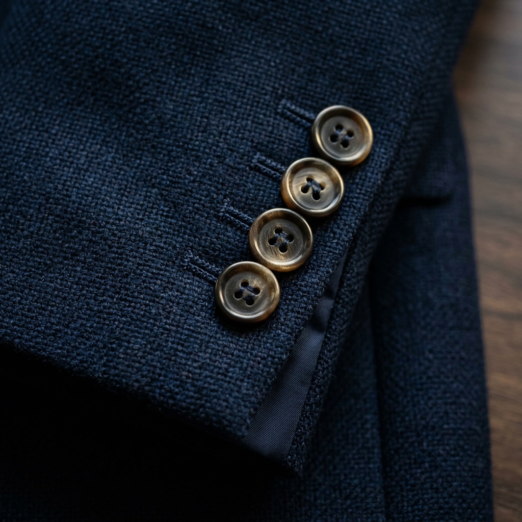 Hand-carved buffalo horn sleeve buttons on working surgeons cuffs